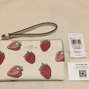 Coach Strawberry Corner Zip Wristlet